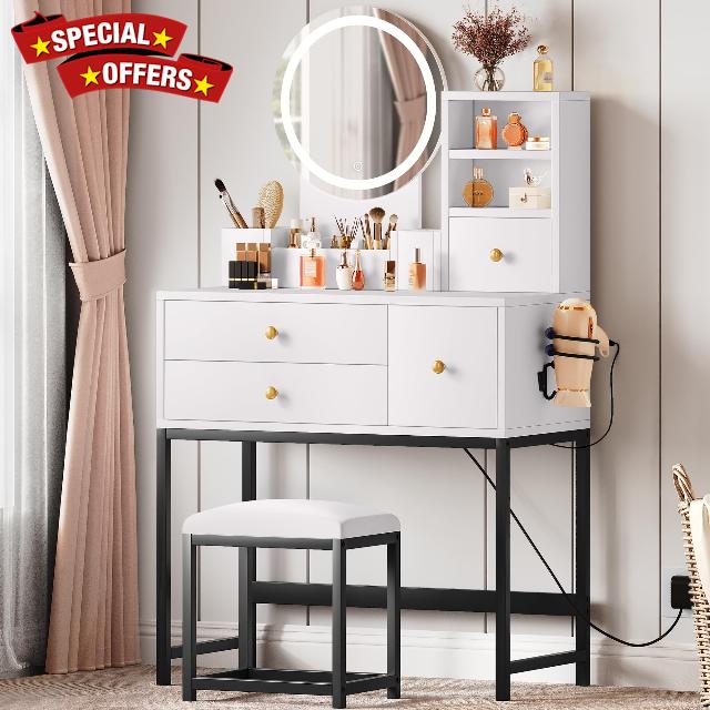 YITAHOME Makeup Vanity Desk with Mirror and Lights