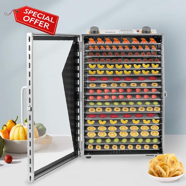 Food Dehydrator 18-Tray Commercial Dehydrators Dryer Machine Dehydrator for Jerky Large-capacity Dehydrator 360°Dehydrator Machine for Jerky Herb Meat Beef Fruit Vegetables 600W