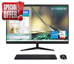 Acer Aspire C27-1700-UA91 AIO Desktop | 27" Full HD IPS Display | 12th Gen Intel Core i5-1235U | Intel Iris Xe Graphics | 16GB DDR4 | 512GB NVMe M.2 SSD | Intel Wireless Wi-Fi 6 | Windows 11 Home