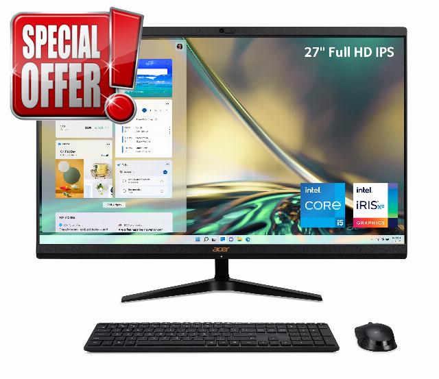 Acer Aspire C27-1700-UA91 AIO Desktop | 27" Full HD IPS Display | 12th Gen Intel Core i5-1235U | Intel Iris Xe Graphics | 16GB DDR4 | 512GB NVMe M.2 SSD | Intel Wireless Wi-Fi 6 | Windows 11 Home