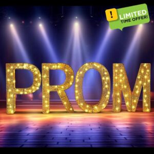 2024 Prom Outdoor Decoration 18.4 x 12.6 Inch Lighted Prom Gold Yard Sign Large Waterproof Prom Sign with Warm White Lights Suitable for Holiday Indoor Lawn Garden Prom Graduation (Prom)