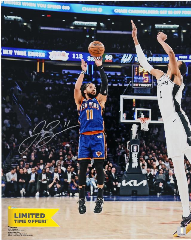 Jalen Brunson New York Knicks Autographed 16" x 20" Shooting vs. Victor Wembanyama Photograph - Autographed NBA Photos