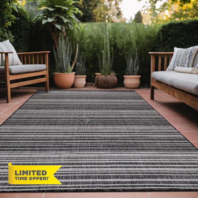 Stripe Outdoor Rug 8x10 Washable Outside Carpet for Indoor Patio Porch Waterproof Easy Cleaning Non Shedding Area Rugs Dark Gray 8 x 10