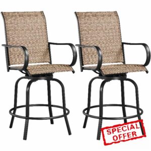 Yaheetech Patio Swivel Bar Stools Outdoor Chairs Set of 2 Outdoor High Bistro Stools Outdoor Furniture