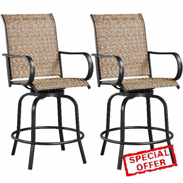 Yaheetech Patio Swivel Bar Stools Outdoor Chairs Set of 2 Outdoor High Bistro Stools Outdoor Furniture