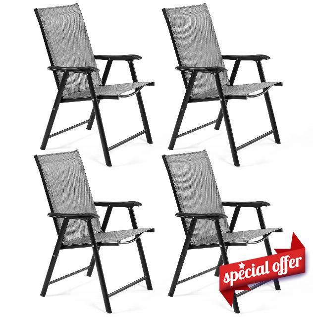Yaheetech Patio Folding Chairs Outdoor Chairs Set of 4 Portable Dining Chairs with Armrests for Camping