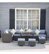 Outsunny 8 Pieces PE Rattan Corner Sofa Set with Thick Cushions, Aluminium Outdoor Rattan Garden ...