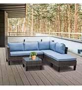 Outsunny 6 PC Rattan Sofa Coffee Table Set Sectional Wicker Weave Furniture for Garden Outdoor Co...