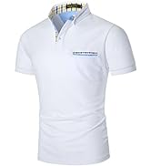 GNRSPTY Men's Short Sleeve Polo Shirts Plaid Placket Cotton Durable Work Wear T-Shirt
