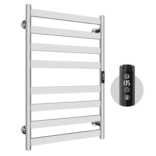 304 Stainless Steel Towel Warmer Rack for Bathroom -8 Bars Wall Mounted Towel Heater with Intelligent Touch Screen Timer