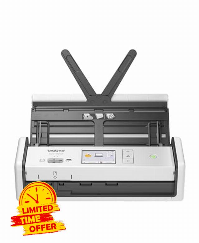 Brother ADS1800W Portable Document Scanner | 20 sheet ADF |ID card slot |Touchscreen|Supporting app |OCR and PDF software included | UK Plug