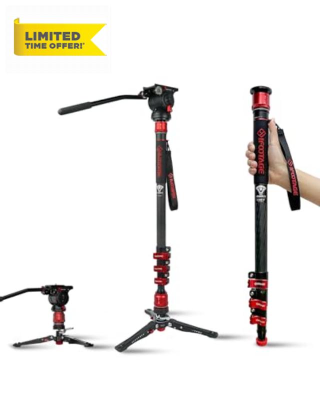 IFOOTAGE Cobra 3 Strike Monopod C180F-P with Komodo K5S Camera Video Head Fluid Head