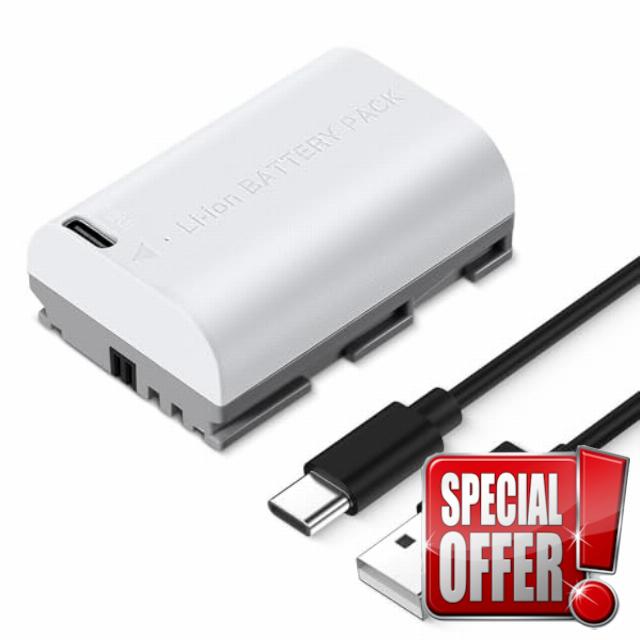 K&F Concept 2600mAh LP-E6NH Battery with USB C 2.5H Fast Charging for Canon R7 R6 R5 90D 80D 70D 5D Mark II III IV Cameras