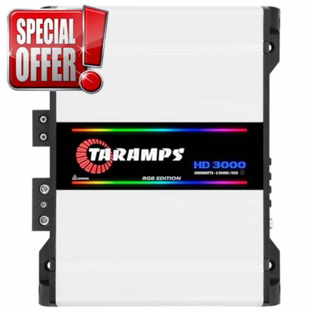 Taramps HD 3000 2 Ohms RGB Effects 1 Channel 3000 Watts RMS MAX Full Range Car Audio Monoblock LED Monitor Indicator Class D Amplifier Crossover