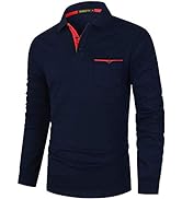 GNRSPTY Men's Long Sleeve Polos Cotton with Pocket Denim Splice T-Shirt Poloshirts