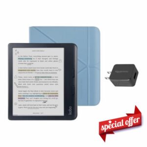 Kobo Libra Colour Black eReader with Case Bundle (Dusk Blue SleepCover
