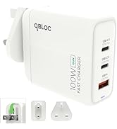 100W USB C Charger, qBLOC A100 Fast Charger USB C Plug, 4 Port USB Plug Travel EU/US Adapter with...