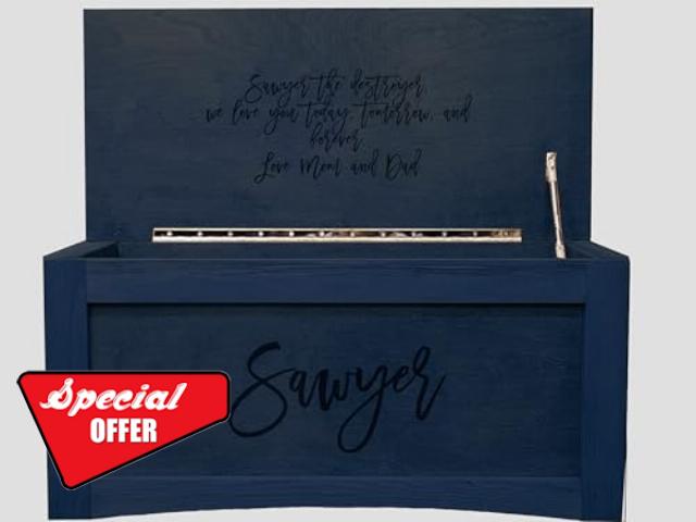 Personalized Engraved Wooden Toy Box - Blanket Chest - Memorial Box - Hope Chest - Webb Ranch Specialties (Navy)