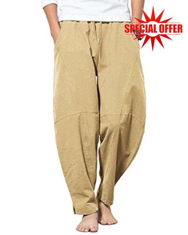 YAOBAOLE Men's Linen Trousers Casual Men's Baggy Trousers Men Yoga Pants with Pocke