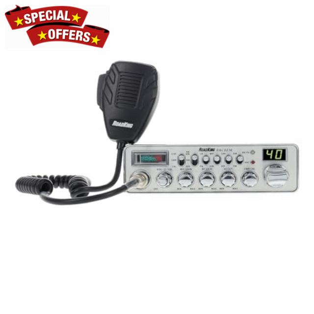 RoadKing RKCBFM Dual-Mode AM/FM CB Radio for Truckers Full 40 Channels Pro Emergency Channel CB with Noise-Cancelling Mic Large Display - Silver