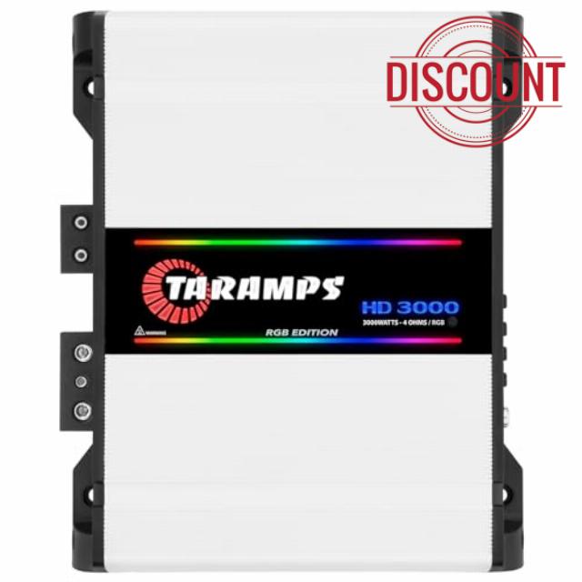 Taramps HD 3000 4 Ohms RGB Effects 1 Channel 3000 Watts RMS MAX Full Range Car Audio Monoblock LED Monitor Indicator Class D Amplifier Crossover
