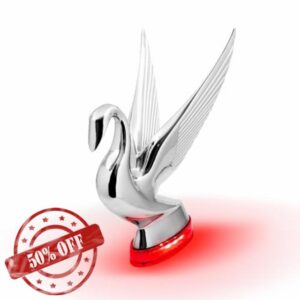 GG Grand General 47982 Chrome Swan Hood Ornament with Red/Red 6 LED Glow Base