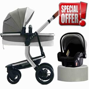 3 in 1 Reversible Baby Stroller with Base Standard Travel System Stroller Car Seat Combo Luxury Pram for 0-3 Years Old (Color : Gray)