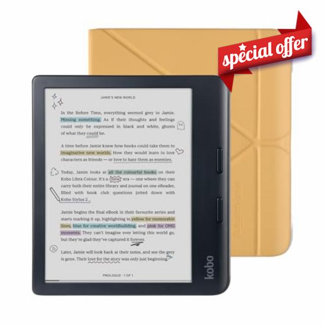 Kobo Libra Colour Black eReader with Case Bundle