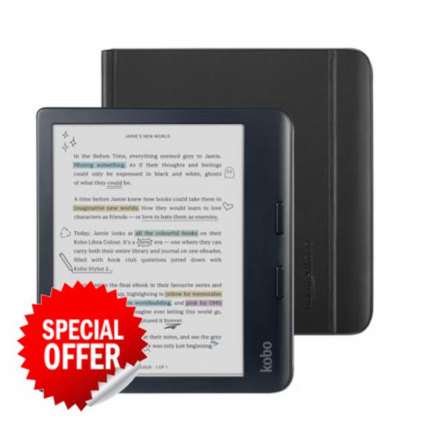 Kobo Libra Colour Black eReader with Case Bundle (Black Notebook SleepCover