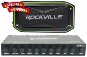 Bundle: (1) Memphis Audio SXEQ7 Half 1/2 Din 7-Band Marine EQ Equalizer 4 Boat/ATV/UTV/RZR Bundle with (1) Rockville Rock Anywhere Waterproof Portable Bluetooth Speaker (2 Item)