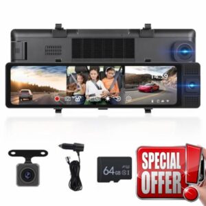 Hodozzy Mirror Dash Cam 3 Channels Front and Inside Dash Camera Backup Camera