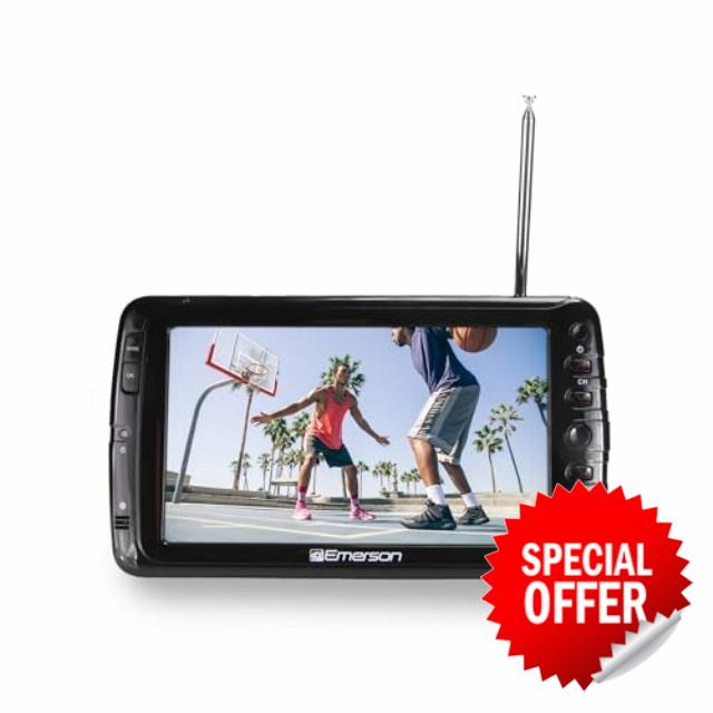 Emerson Portable 7” TV & Digital Multimedia Player with Built in Rechargeable Lithium Battery & DC Car Cord