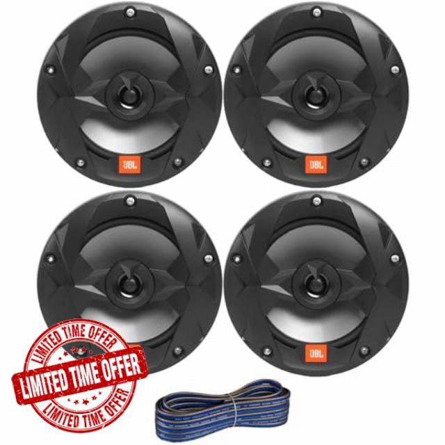 6.5" 225 Watt Peak Power 2-Way Marine Audio Yacht Boat Speakers (Qty 4) 2 Pairs of OEM Replacement Speakers with 20ft Wire (Black)