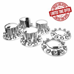 INIONE 33 mm Standard Axle Cover Set Chrome Front and Rear Axle Complete Wheel Cover Set for Semi Trucks (2 Front + 4 Rear)