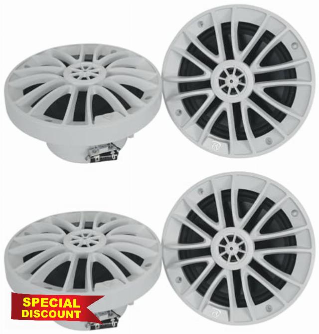 Rockville (4) RM-PREMIUM-65 White 6.5" 600w Marine Boat Speakers-Crisp Sound