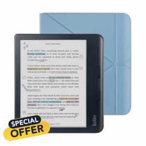 Kobo Libra Colour Black eReader with Case Bundle (Dusk Blue SleepCover