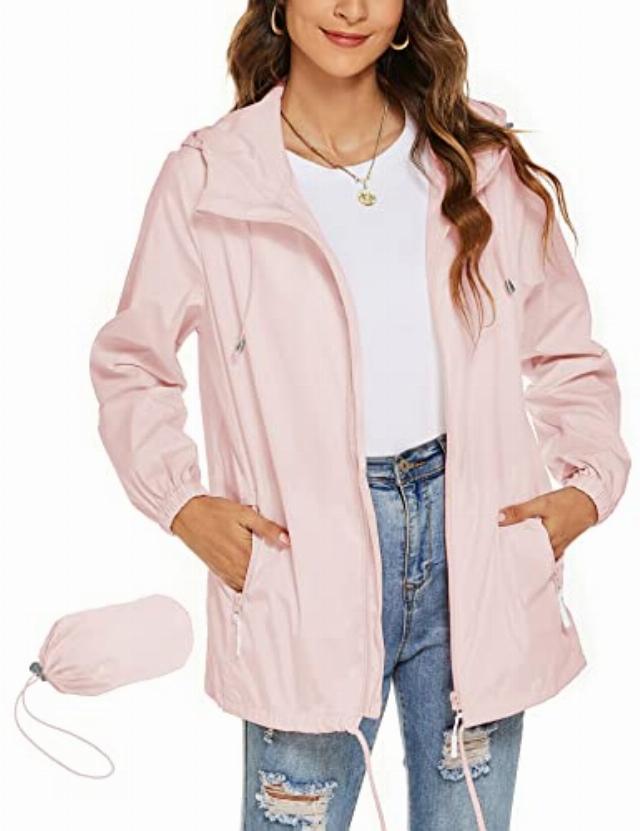 Rapbin Raincoat Womens Waterproof Lightweight Rain Jacket Windbreaker Packable Hooded Rain Coats Outdoor Running Jacke