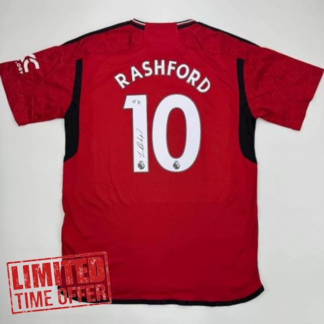 Autographed/Signed Marcus Rashford Manchester United Red Soccer Jersey Beckett BAS COA