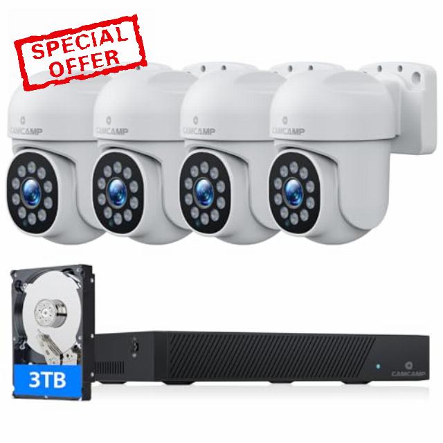 【2-Way Audio+3TB HDD】CAMCAMP 4K PoE Security Camera System