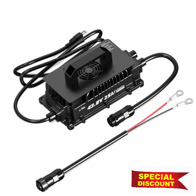 LiTime IP65 Waterproof 43.8V 25A Lithium Battery Charger for 36V(38.4V) LiFePO4 Lithium Battery