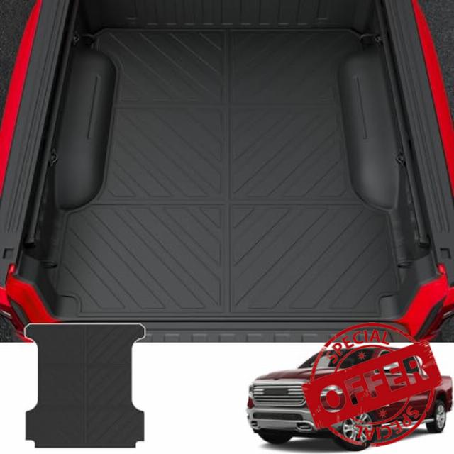 powoq 5.7FT Truck Bed Mat Compatible with 2019-2024 Dodge Ram 1500 Truck Bed Liner TPE Cargo Liner Replacement for 2019 2020 2021 2022 2023 2024 Dodge Ram 1500 Accessories(3-Fold 5.7FT Bed Mat)