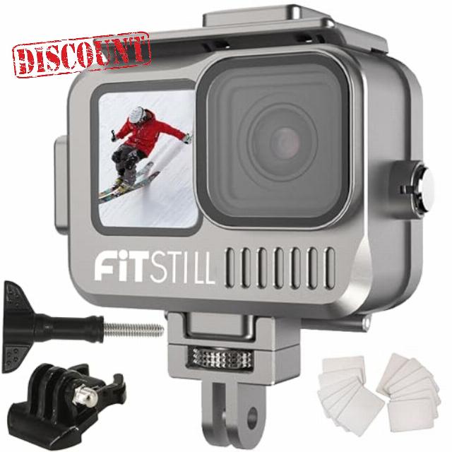 FitStill 45M/147FT Aluminum Alloy Waterproof Case for Go Pro Hero12/Hero11/ Hero10/ Hero9 Black