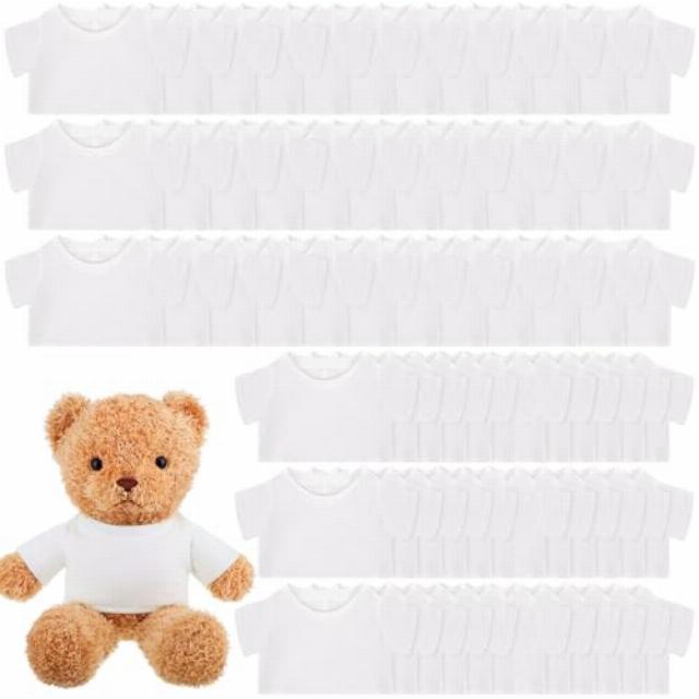 72 Pcs Sublimation 14-18 Inch Stuffed Bear Shirt Bulk Cute Tiny Blank Stuffed Animal T Shirts Plush Doll Clothes Accessory Make Your Own Stuffed Bear Outfit White