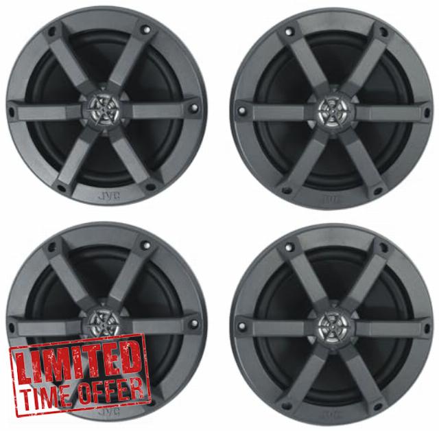 Audiosavings Bundle: (4) JVC CS-MS620 6.5" 50 Watts RMS 2-Way Coaxial Marine Boat Speakers in Black