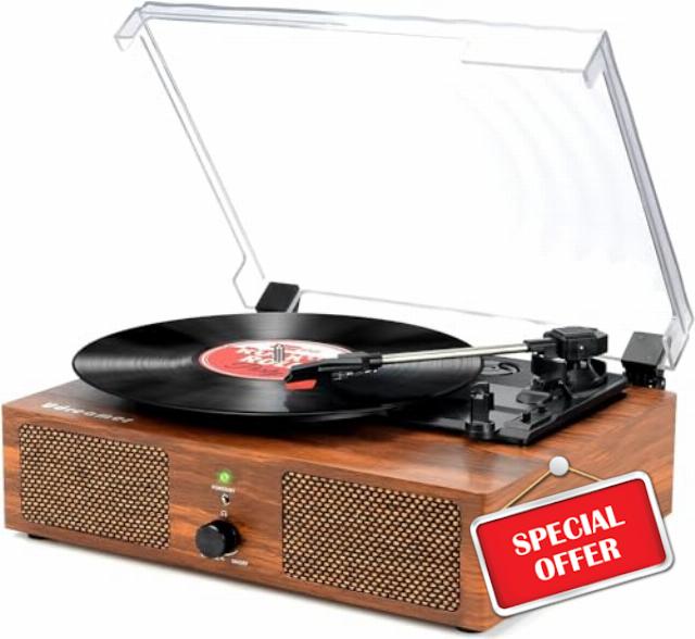 Vinyl Record Player Turntable with Built-in Speakers and USB Belt-Driven Vintage Phonograph Record Player 3 Speed for Entertainment and Home Decoration (Brown)