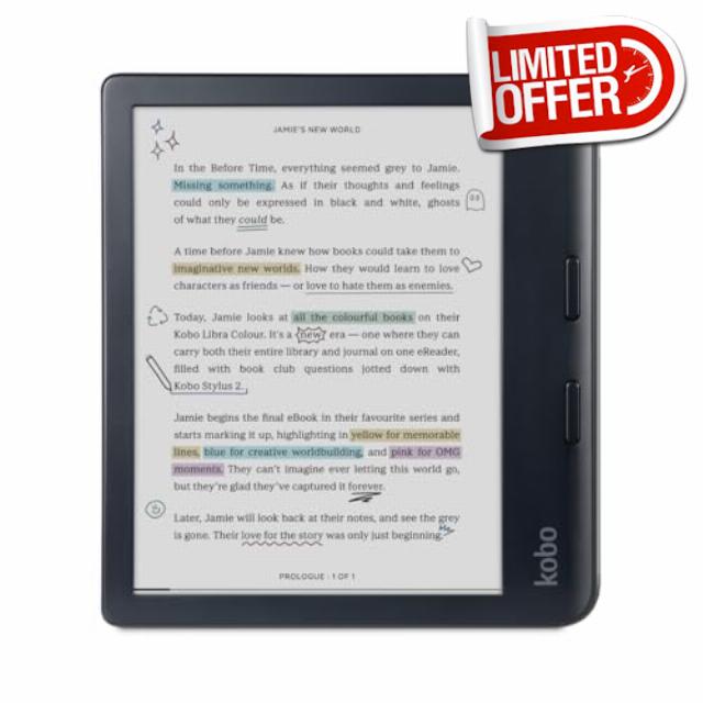 Kobo Libra Colour | eReader | 7” Glare-Free Colour E Ink Kaleido™ 3 Display | Dark Mode Option | Audiobooks | Waterproof | Black