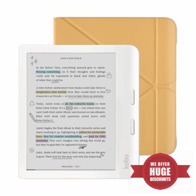 Kobo Libra Colour White eReader with Case Bundle (Butter Yellow SleepCover