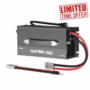 LiTime 80-Amp Lithium Battery Charger，12V LiFePO4 Battery Charger AC-DC Smart Charger with Cooling Fan，Anderson Connector LED for 14.6V LiFePO4 Lithium Batteries
