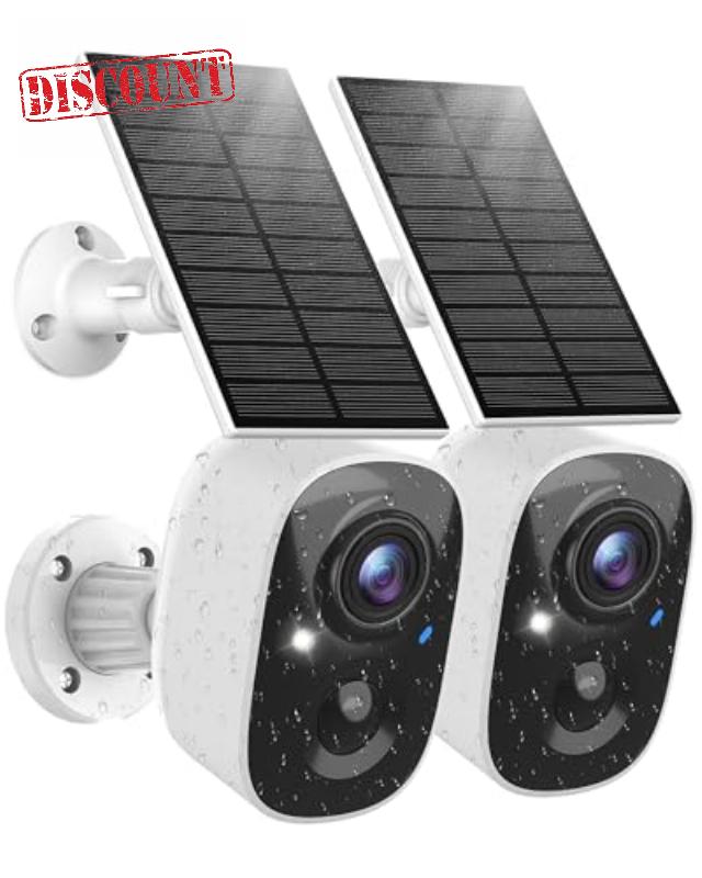 MaxiViz Solar Security Camera Wireless Outdoor (2 Pack)