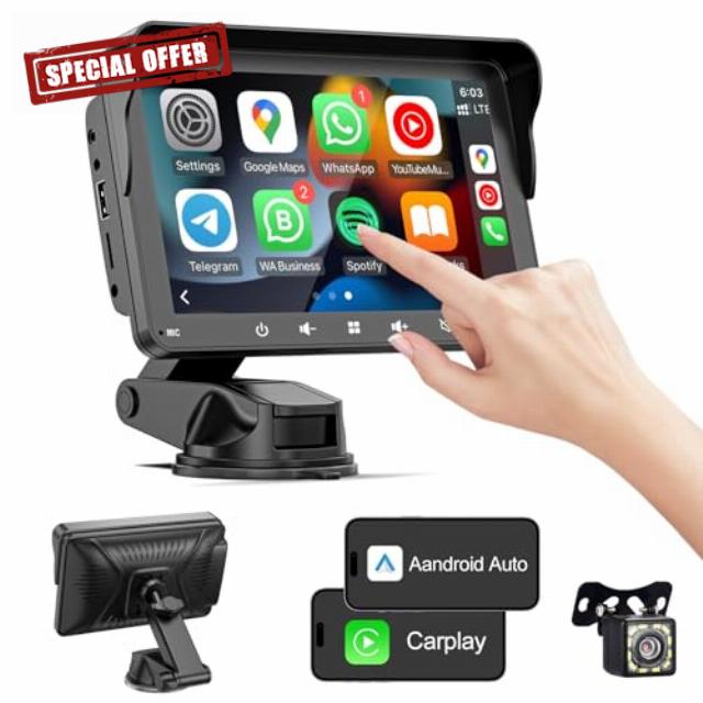 WQQBFF Enhanced 7" HD Dual Display Car Stereo: Wireless Apple CarPlay & Android Auto